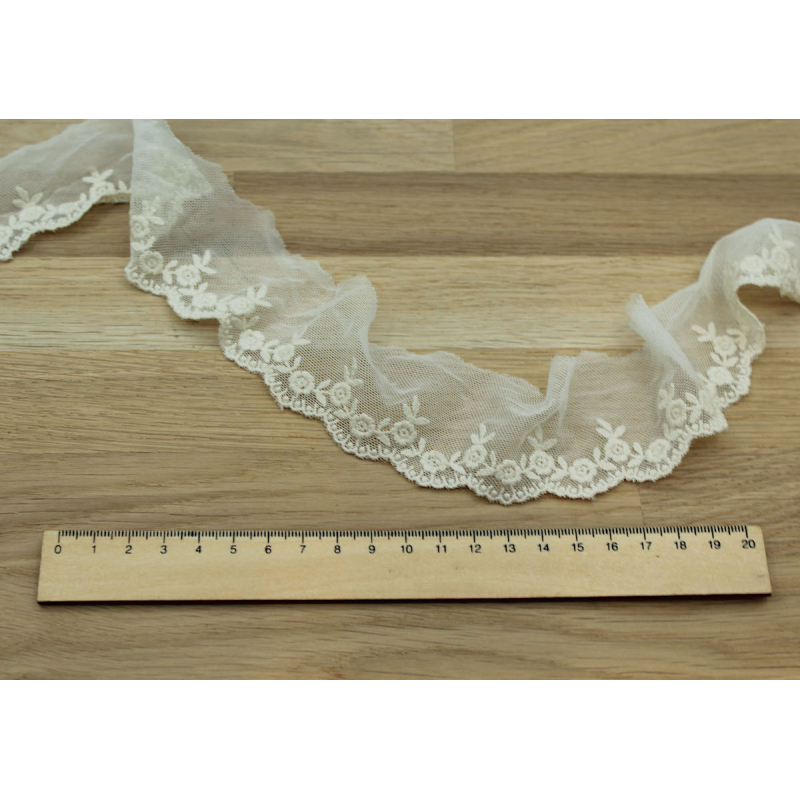 Galon tulle souple broderie coton brodé 50mm x 1m