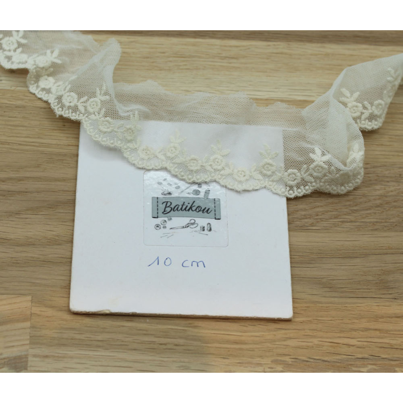 Galon tulle souple broderie coton brodé 50mm x 1m