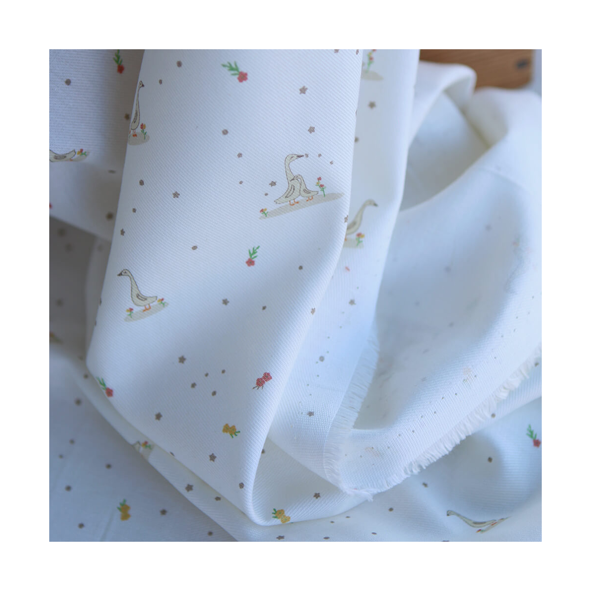 Pimprenelle - Tissu sergé / twill de coton organique imprimé oies