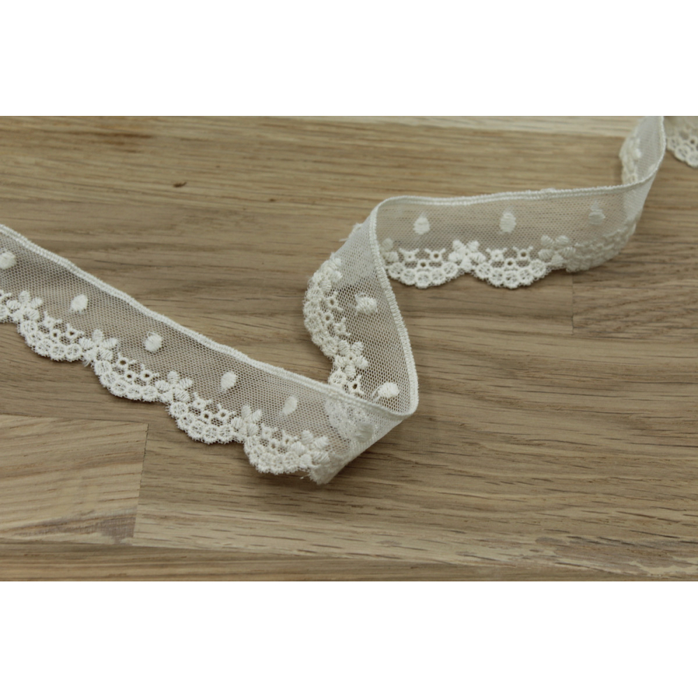 Galon tulle souple broderie coton brodé 30mm x 1m