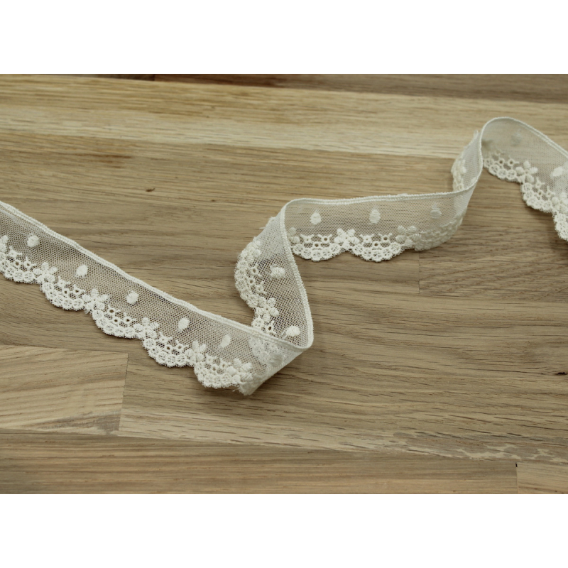 Galon tulle souple broderie coton brodé 30mm x 1m