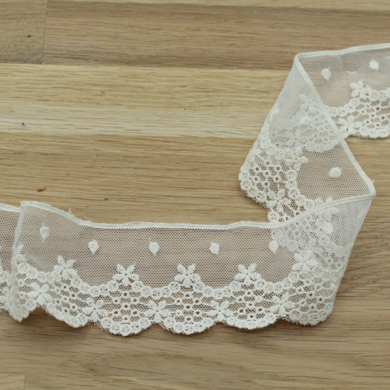 Galon tulle souple broderie coton brodé 50mm x 1m