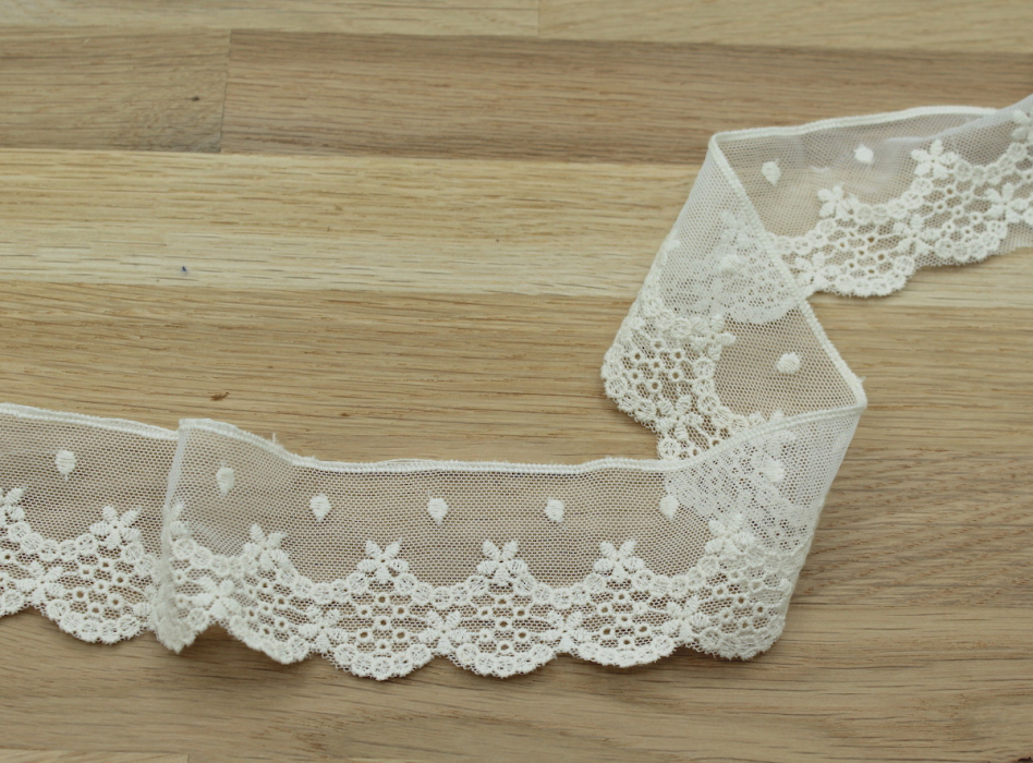 Galon tulle souple broderie coton brodé 50mm x 1m