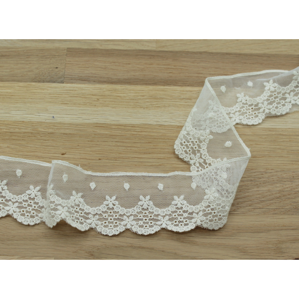 Galon tulle souple broderie coton brodé 50mm x 1m