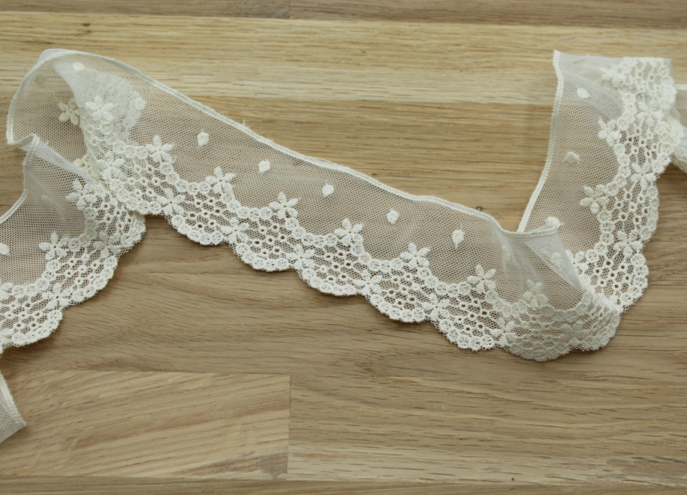 Galon tulle souple broderie coton brodé 50mm x 1m