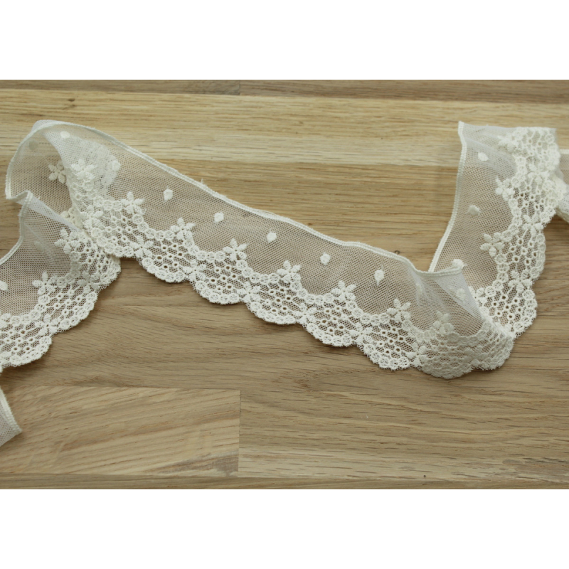 Galon tulle souple broderie coton brodé 50mm x 1m