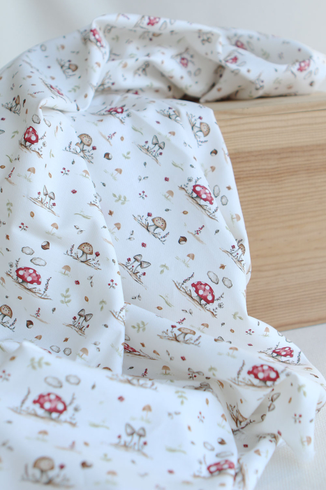 Elio - Tissu sergé de coton imprimé champignons