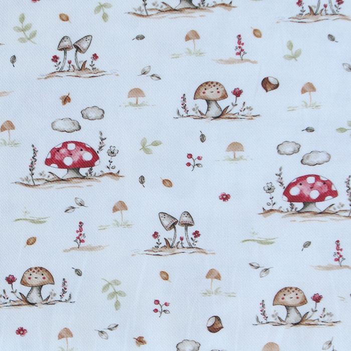 Elio - Tissu sergé de coton imprimé champignons