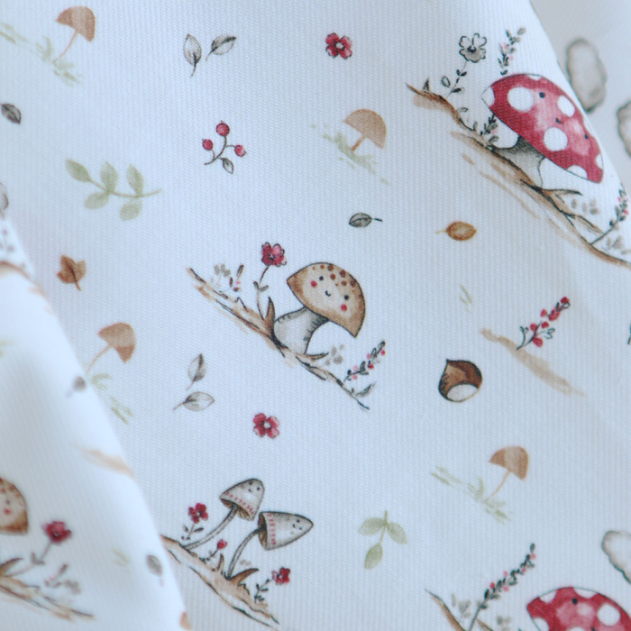 Elio - Tissu imprimé champignons fond écru