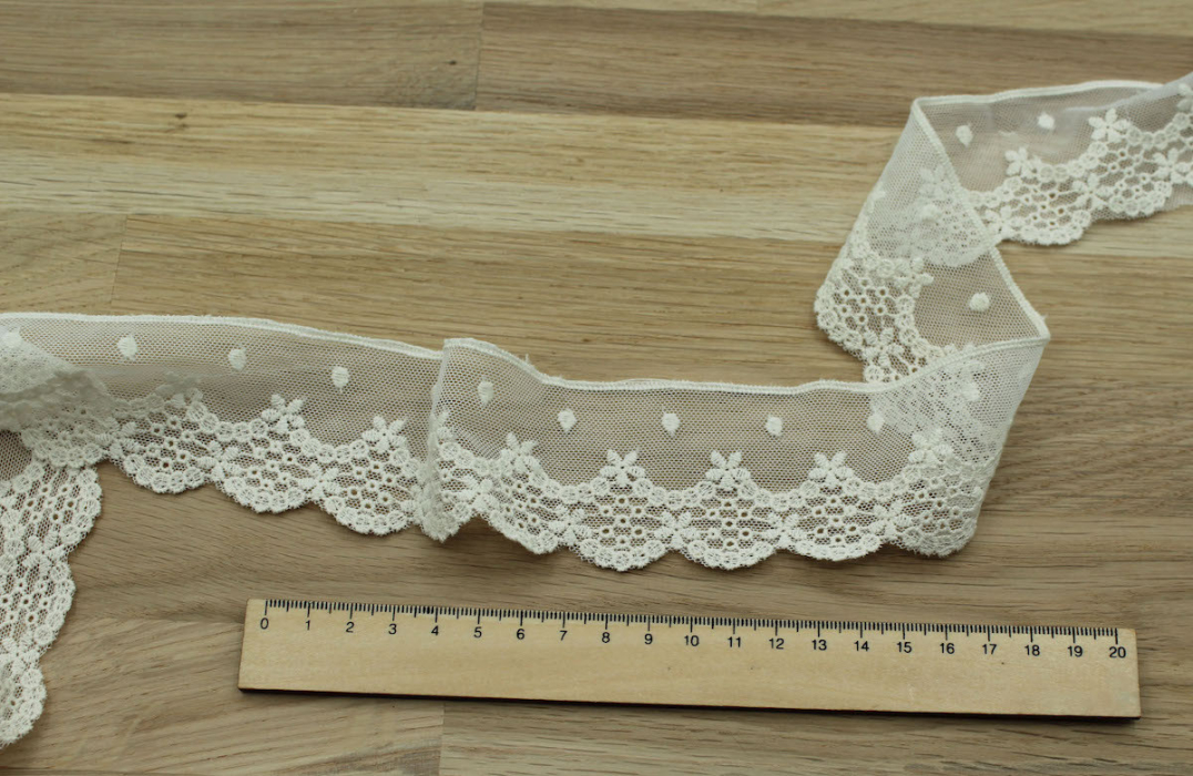 Galon tulle souple broderie coton brodé 50mm x 1m