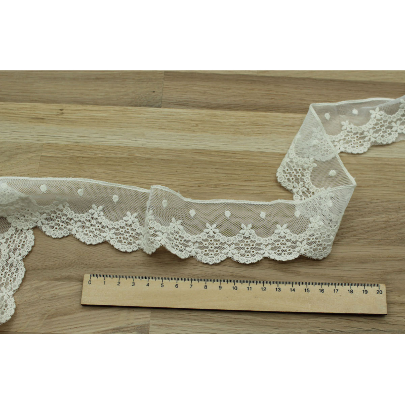 Galon tulle souple broderie coton brodé 50mm x 1m