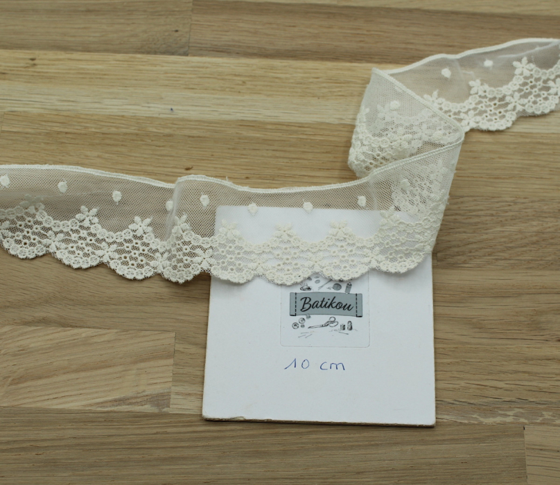 Galon tulle souple broderie coton brodé 50mm x 1m