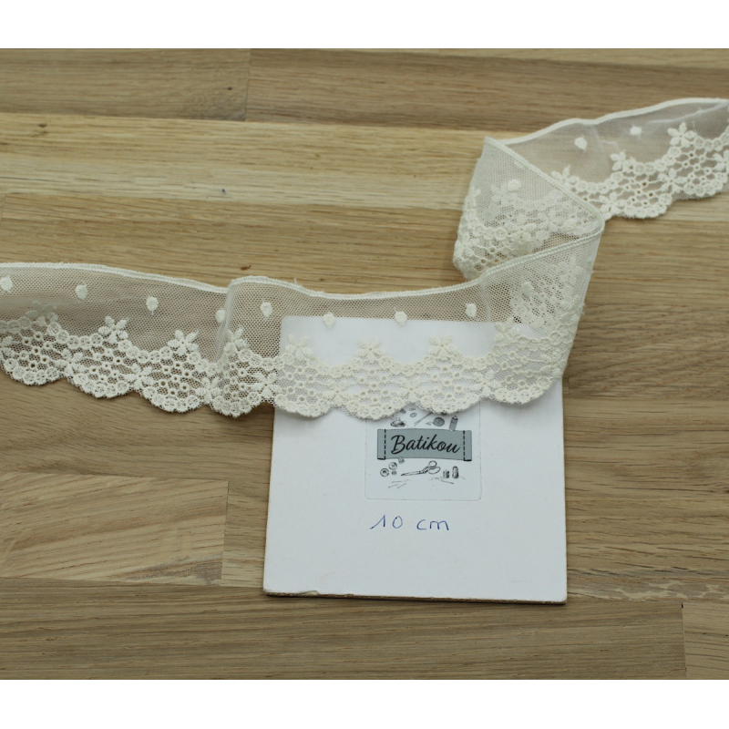 Galon tulle souple broderie coton brodé 50mm x 1m