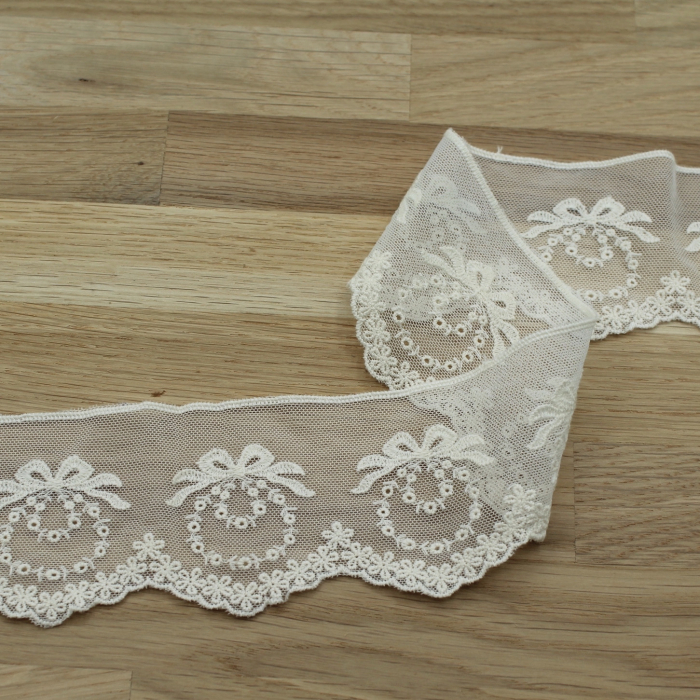 Galon tulle souple broderie coton brodé 65mm x 1m