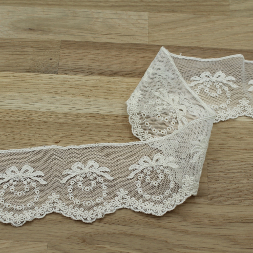 Galon tulle souple broderie coton brodé 65mm x 1m
