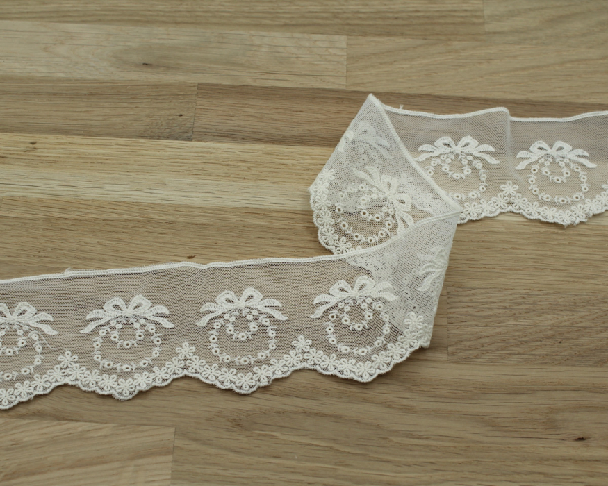 Galon tulle souple broderie coton brodé 65mm x 1m