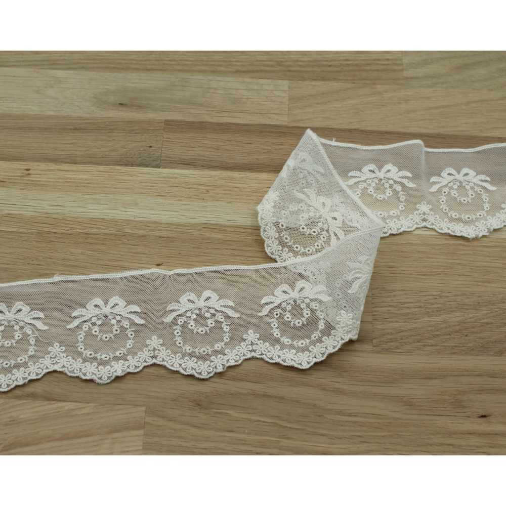 Galon tulle souple broderie coton brodé 65mm x 1m