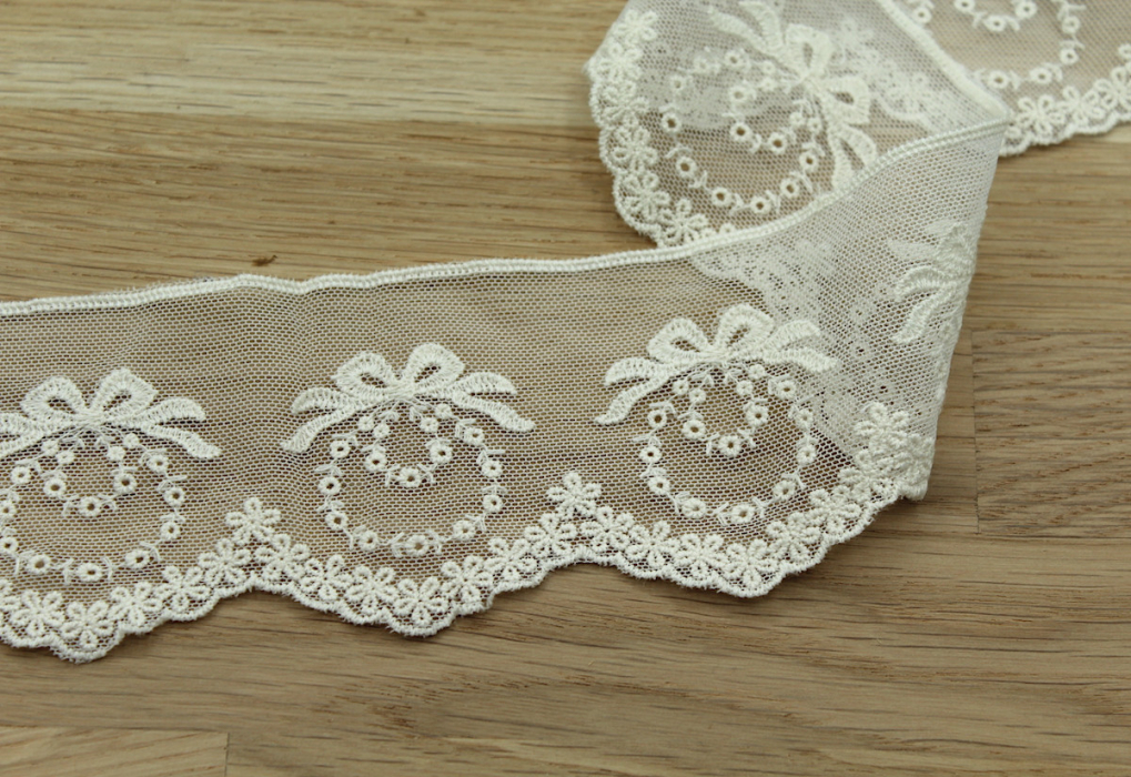 Galon tulle souple broderie coton brodé 65mm x 1m