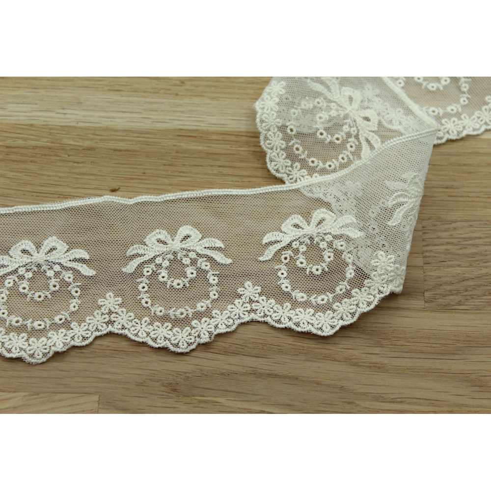 Galon tulle souple broderie coton brodé 65mm x 1m