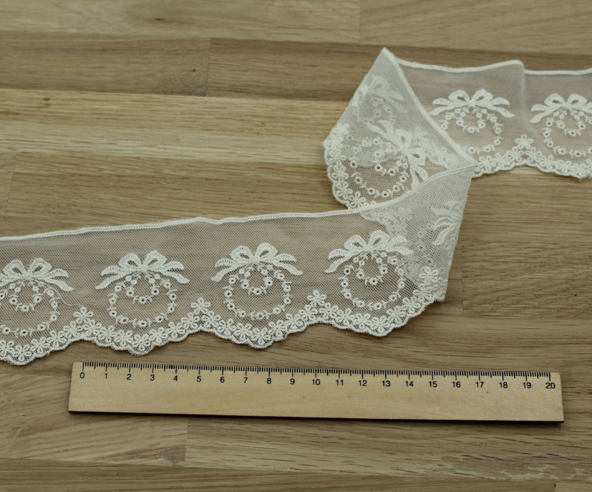 Galon tulle souple broderie coton brodé 65mm x 1m