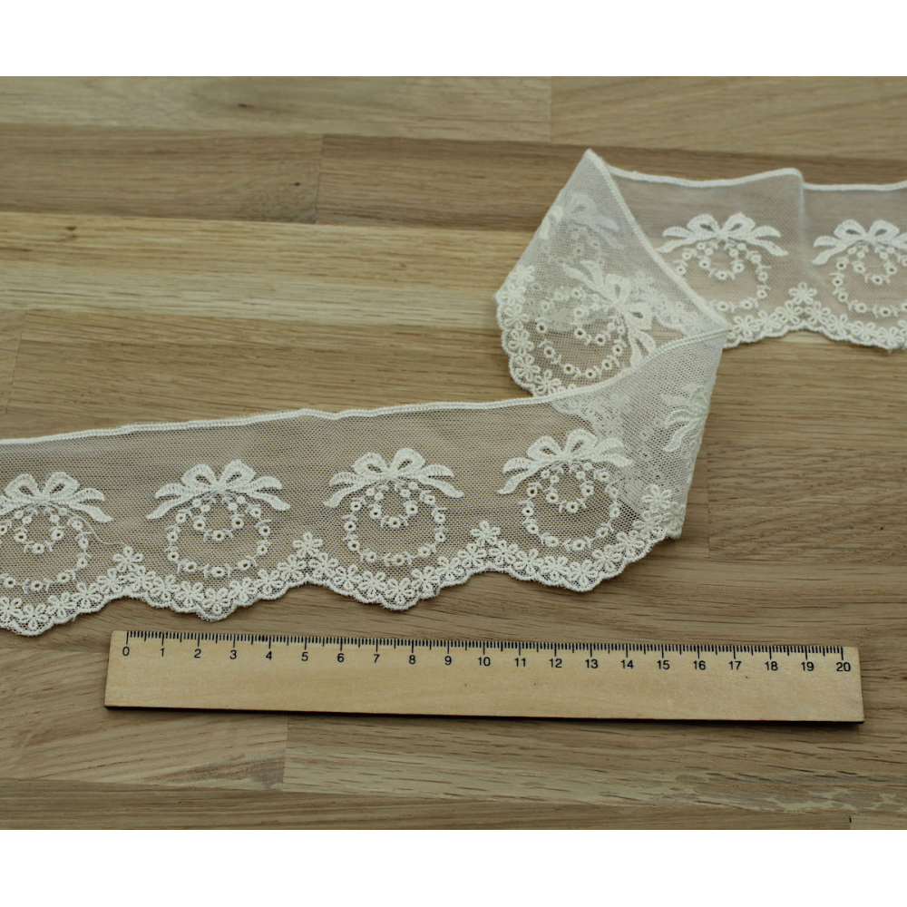 Galon tulle souple broderie coton brodé 65mm x 1m