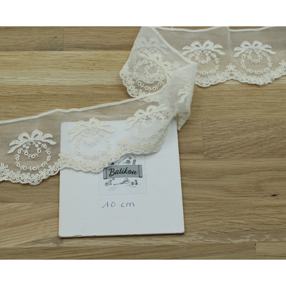 Galon tulle souple broderie coton brodé 65mm x 1m