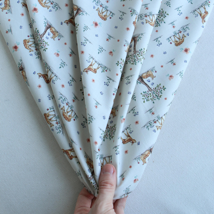 Bambi - Tissu sergé / twill de coton organique imprimé faons