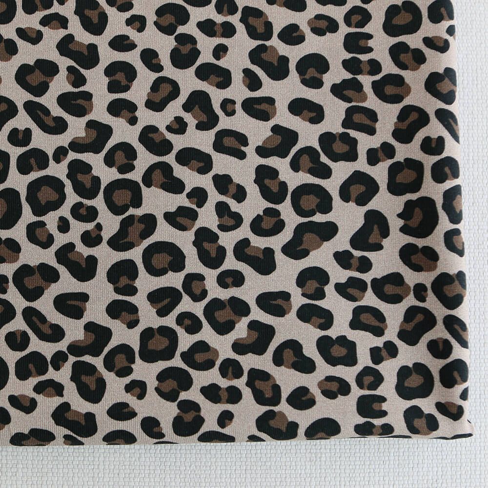 Lea - Jersey coton côtes fines à motifs graou beige