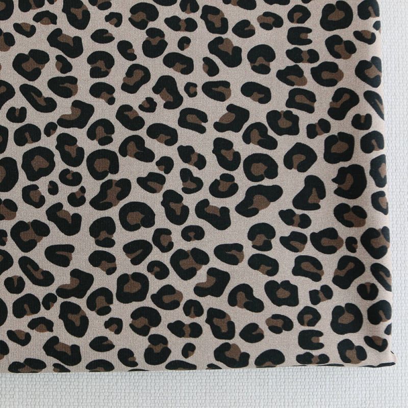 Lea - Jersey coton côtes fines à motifs graou beige