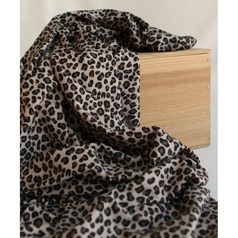 Lea - Jersey coton côtes fines à motifs graou beige