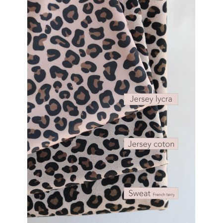 Lea - Jersey coton côtes fines à motifs graou beige