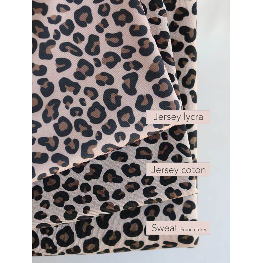 Lea - Jersey coton côtes fines à motifs graou beige