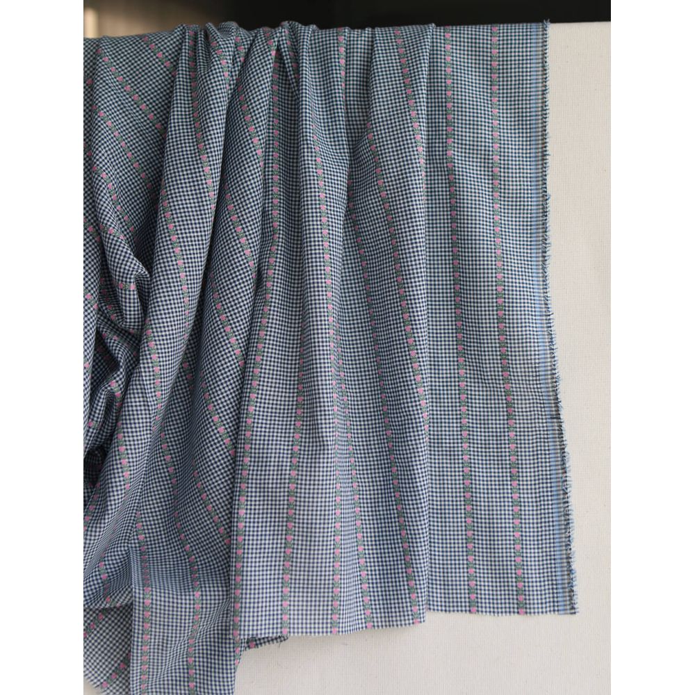 Rosanna - Tissu coton vichy jacquard avec petites fleurs roses