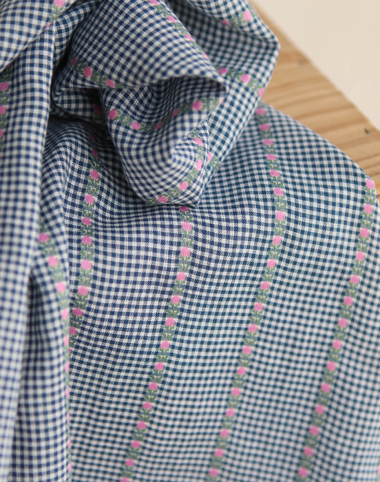 Rosanna - Tissu coton vichy jacquard avec petites fleurs roses