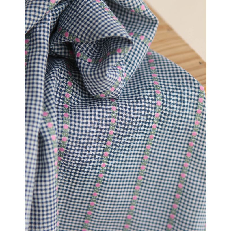 Rosanna - Tissu coton vichy jacquard avec petites fleurs roses