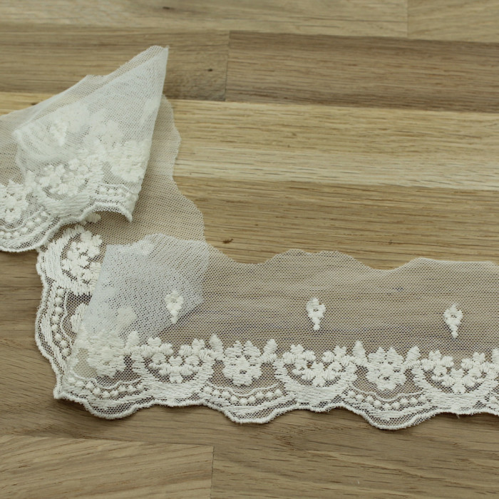 Galon tulle souple broderie coton brodé 70mm x 1m