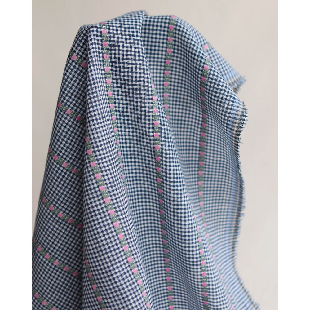 Rosanna - Tissu coton vichy jacquard avec petites fleurs roses