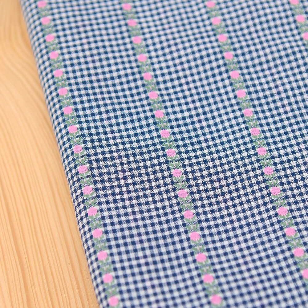 Rosanna - Tissu coton vichy jacquard avec petites fleurs roses