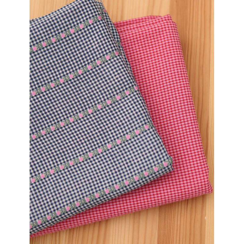 Rosanna - Tissu coton vichy jacquard avec petites fleurs roses