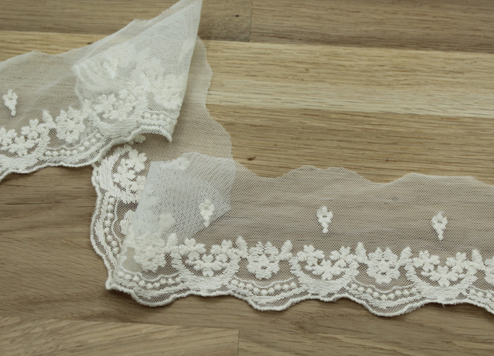 Galon tulle souple broderie coton brodé 70mm x 1m