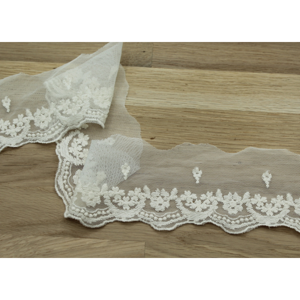 Galon tulle souple broderie coton brodé 70mm x 1m