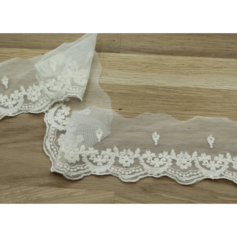 Galon tulle souple broderie coton brodé 70mm x 1m