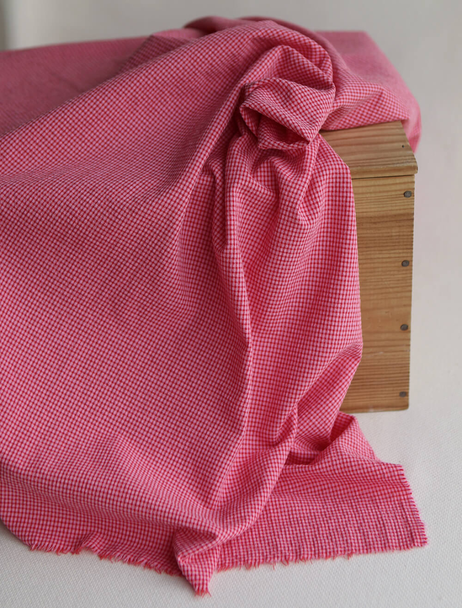 Seersucker / Coton gaufré mini vichy 3mm fraise framboise