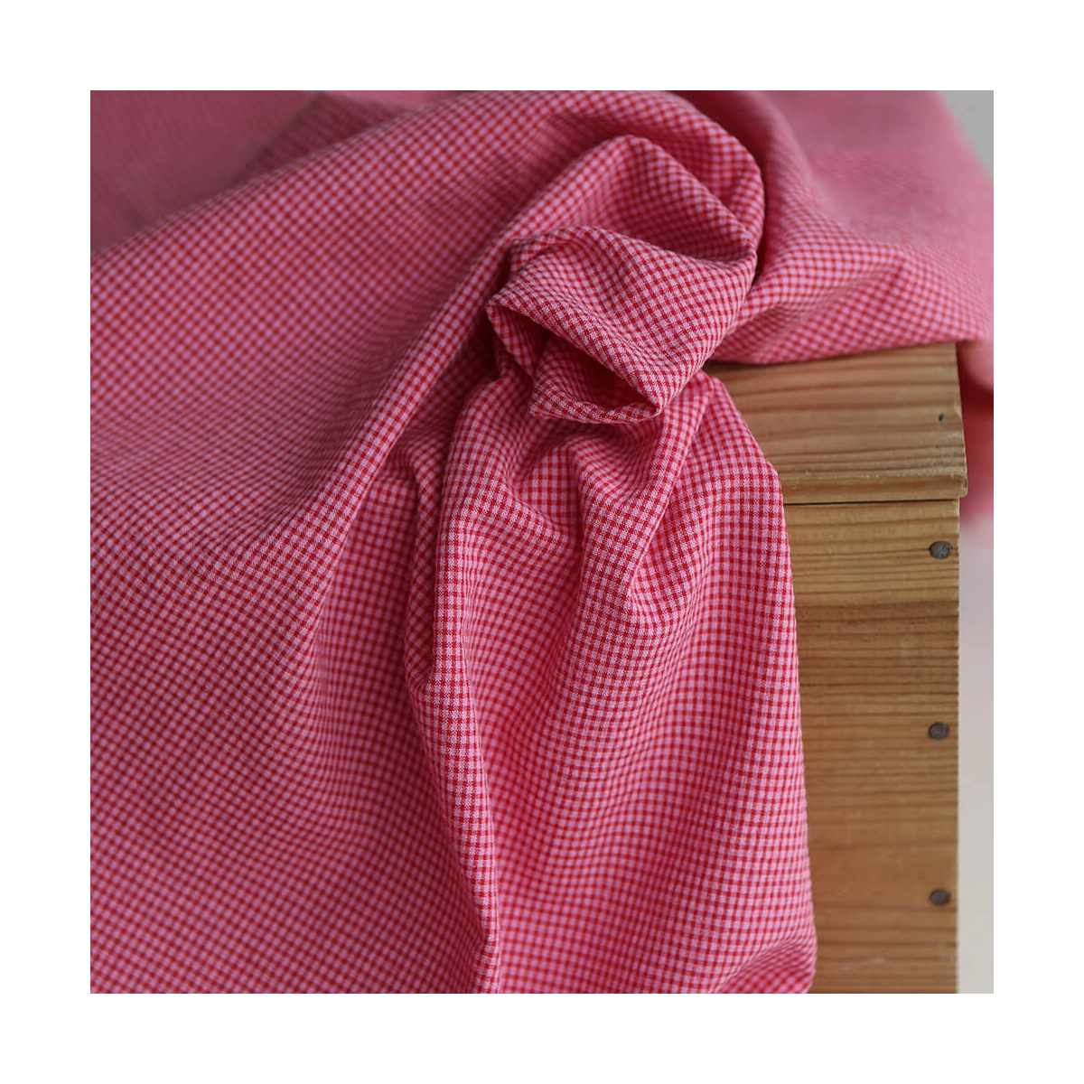 Seersucker / Coton gaufré mini vichy 3mm fraise framboise