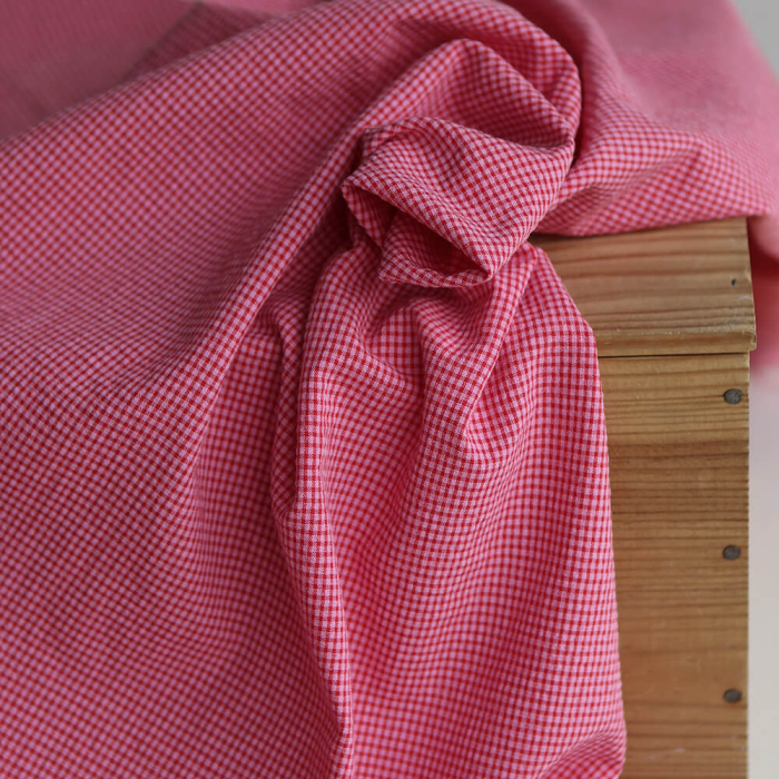Seersucker / Coton gaufré mini vichy 3mm fraise framboise