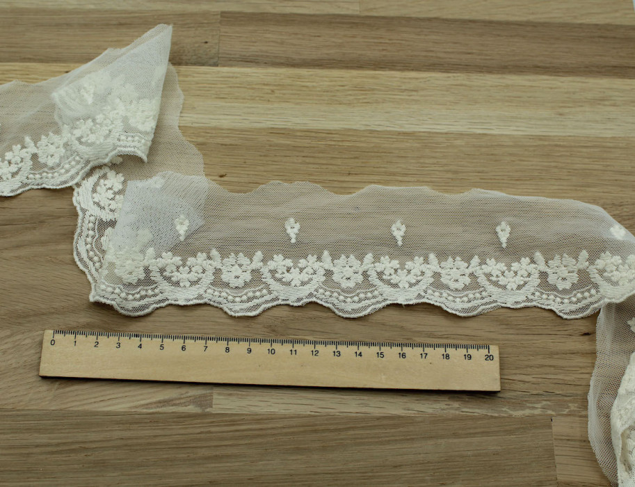 Galon tulle souple broderie coton brodé 70mm x 1m