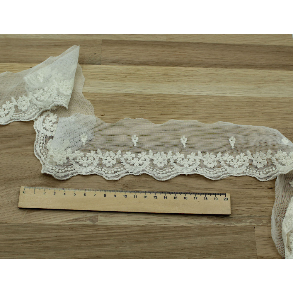 Galon tulle souple broderie coton brodé 70mm x 1m