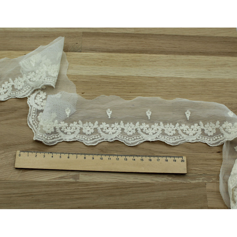 Galon tulle souple broderie coton brodé 70mm x 1m