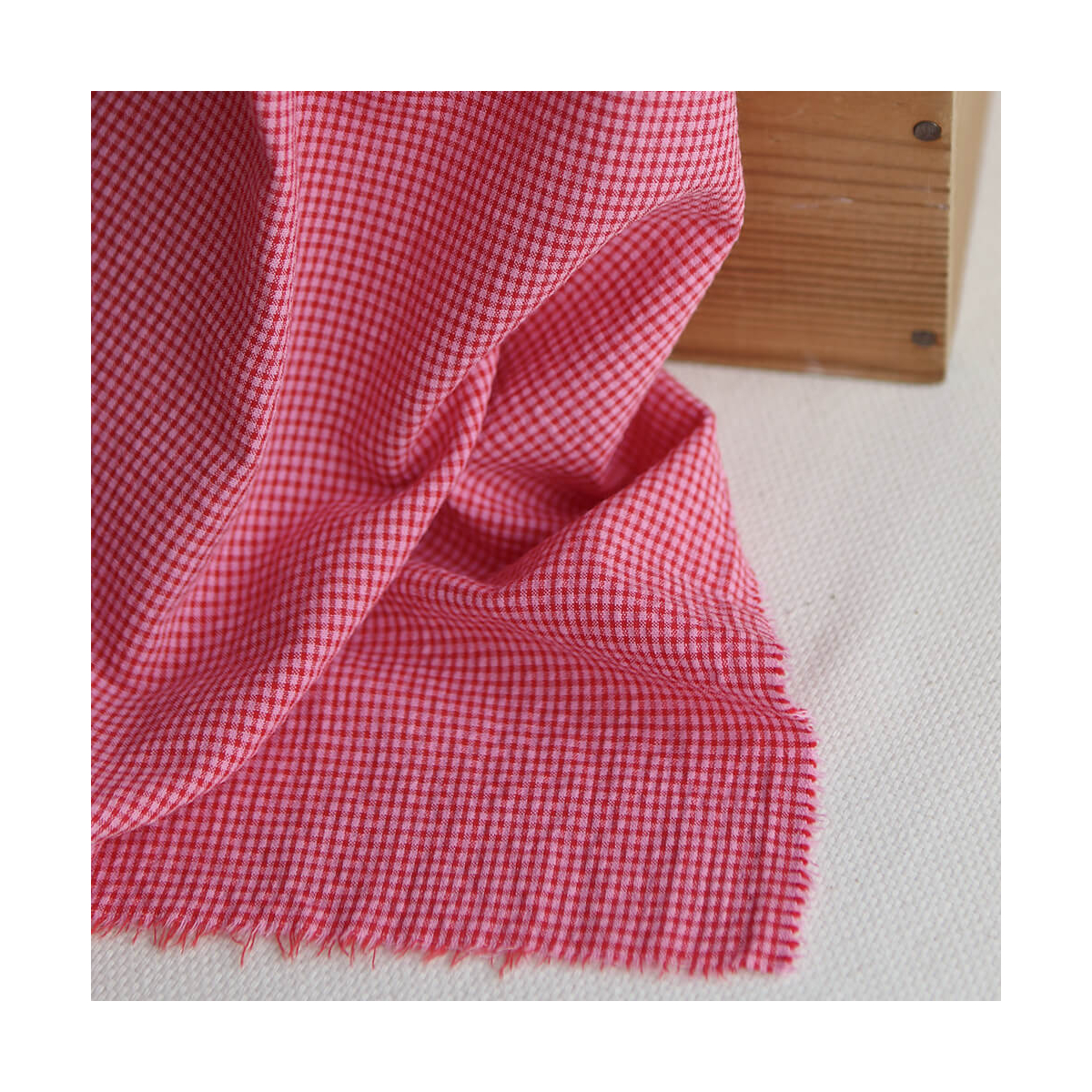 Seersucker / Coton gaufré mini vichy 3mm fraise framboise