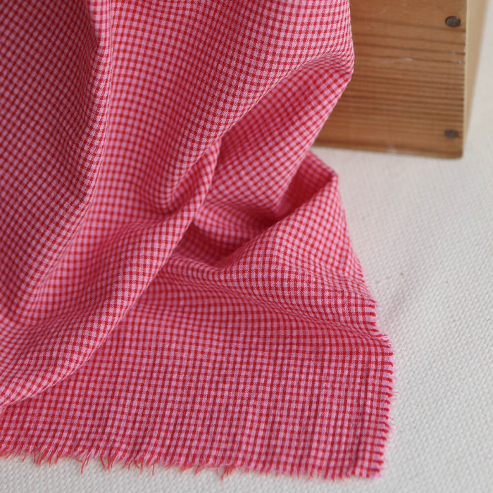 Seersucker / Coton gaufré mini vichy 3mm fraise framboise